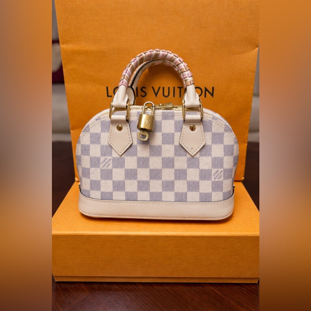 💯 Authentic Louis Vuitton Alma BB Damier Azur Braided Handles (Model N45294)Pink